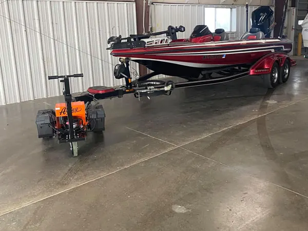 Boat on a trailer in secure storage at Gateway Storage in Lexington, Kentucky