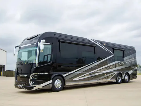 Large motorhome in covered RV storage with electric hook up at Gateway Storage